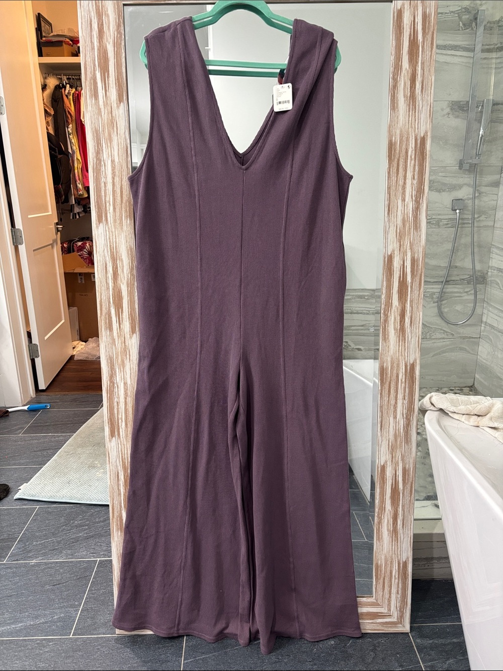 FP Beach raspberry mocha V-neck wide leg jumpsuit